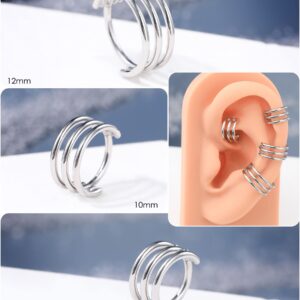 OUFER 16G Conch Piercing Jewelry, 316L Stainless Steel Conch Earrings, Three Row Nose Rings Hoops, Helix Cartilage Daith Rook Earrings for Women and Men-12MM