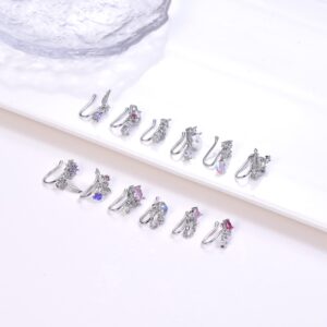 PLOMFOV 12Pcs Fake Nose Ring for Women Dangling Nose Cuffs Faux Clip on Nose Ring for Non Pierced Nose Silver