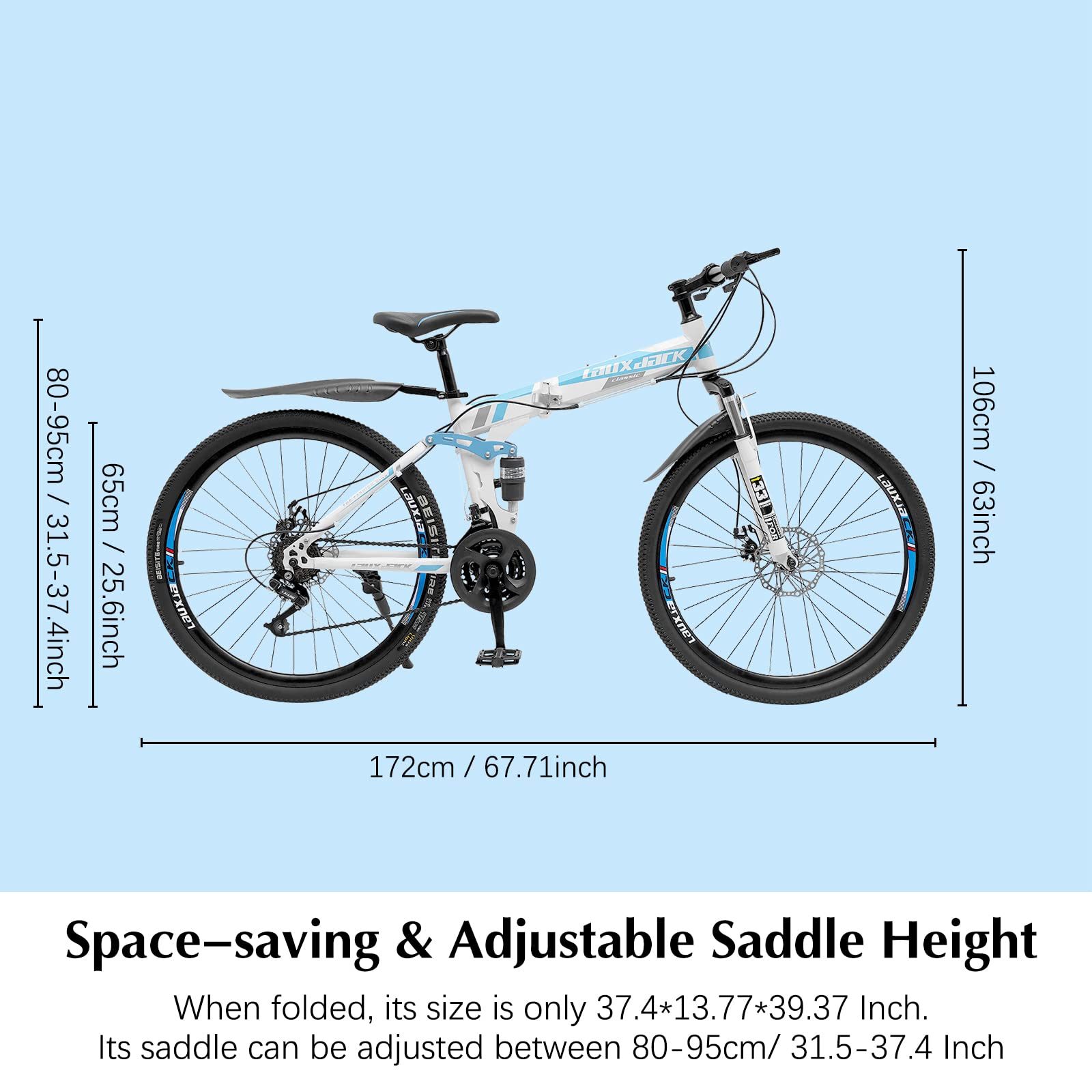 YIYIBYUS 26 inch Foldable Mountain Bike 21 Speed Full Suspension Folding Bicycles with High-Carbon Steel,Double Disc Brake Outroad MTB Bicycles for Adults Men Women