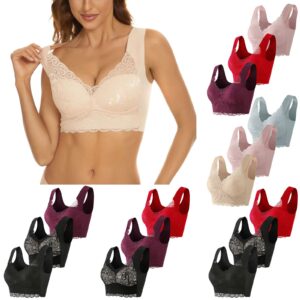 women sports bras 3pcs shaping & powerful lifting bra, lace wireless bra for women, push up bra seamless underwire bra(multicolor,m)