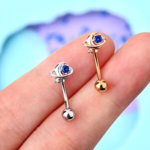 Melighting 16G Rook Earrings Planet Cartilage Earrings Stainless Steel 316L Blue Stud Earrings Clear CZ Eyebrow Jewellery Tragus Piercing Jewelry for Women