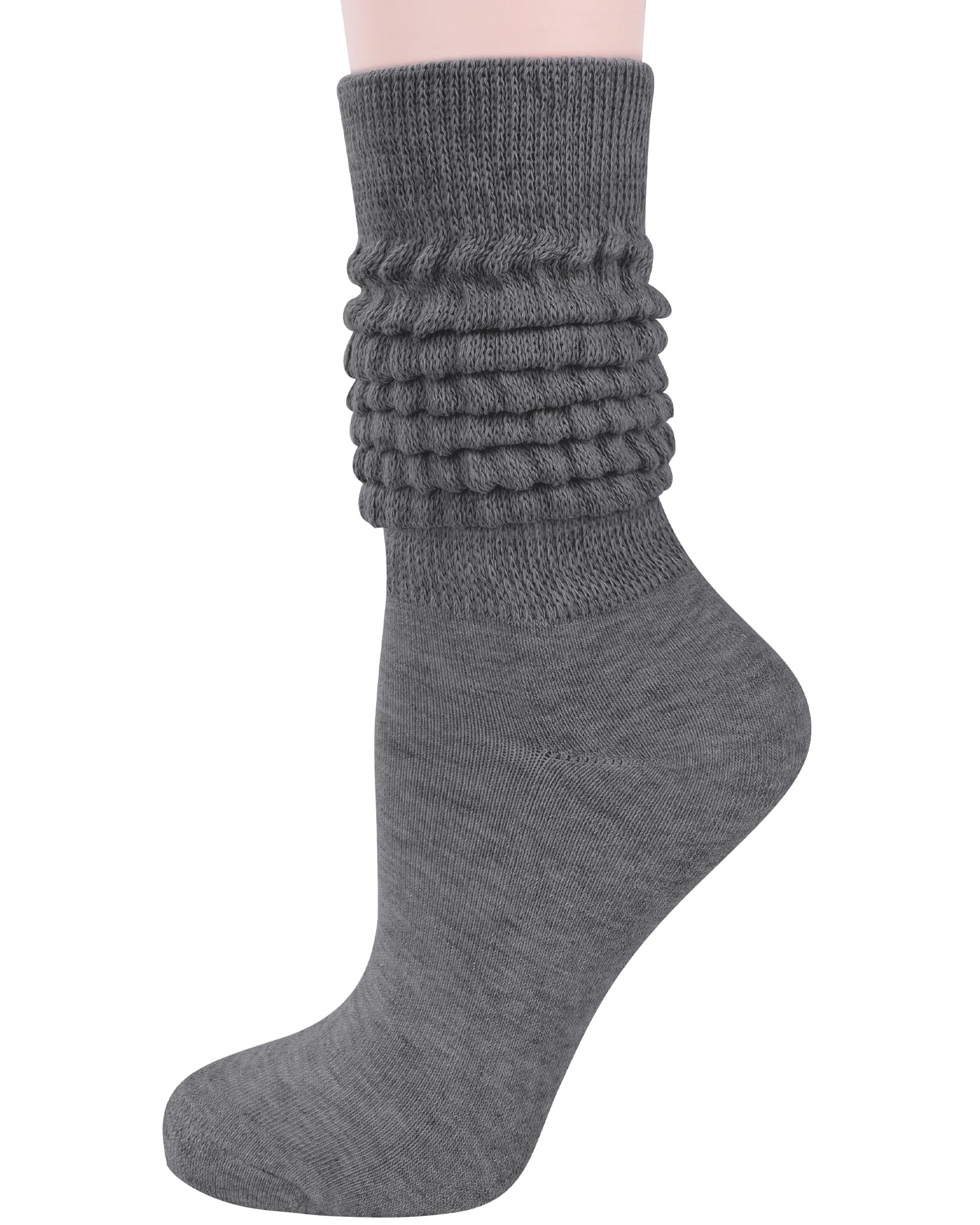 JOCMIC Slouch Socks for Women, Extra Long Women Scrunch Socks, White Stacked Socks Size 6-11 Grey