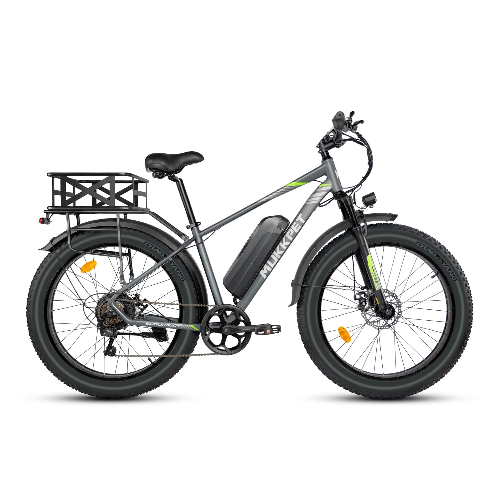 Mukkpet Suburban Electric Bike for Adults 500W Electric Mountain Bikes 26'' * 4.0 All Terrain Tire Electric Bicycle 48V 13AH BMS Removable Lithium Battery Shimano 7-Speed Electric Bike