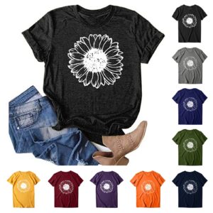 Vliolat Short Sleeve Shirts for Women Sunflower Summer T Shirts Girls Casual Loose Round Neck Cute Graphic Tees Tops Blouses