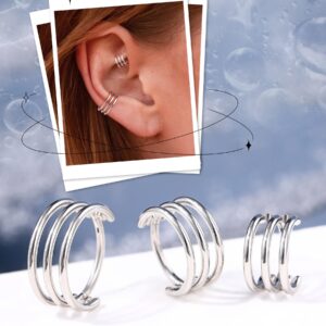 OUFER 16G Conch Piercing Jewelry, 316L Stainless Steel Conch Earrings, Three Row Nose Rings Hoops, Helix Cartilage Daith Rook Earrings for Women and Men-12MM