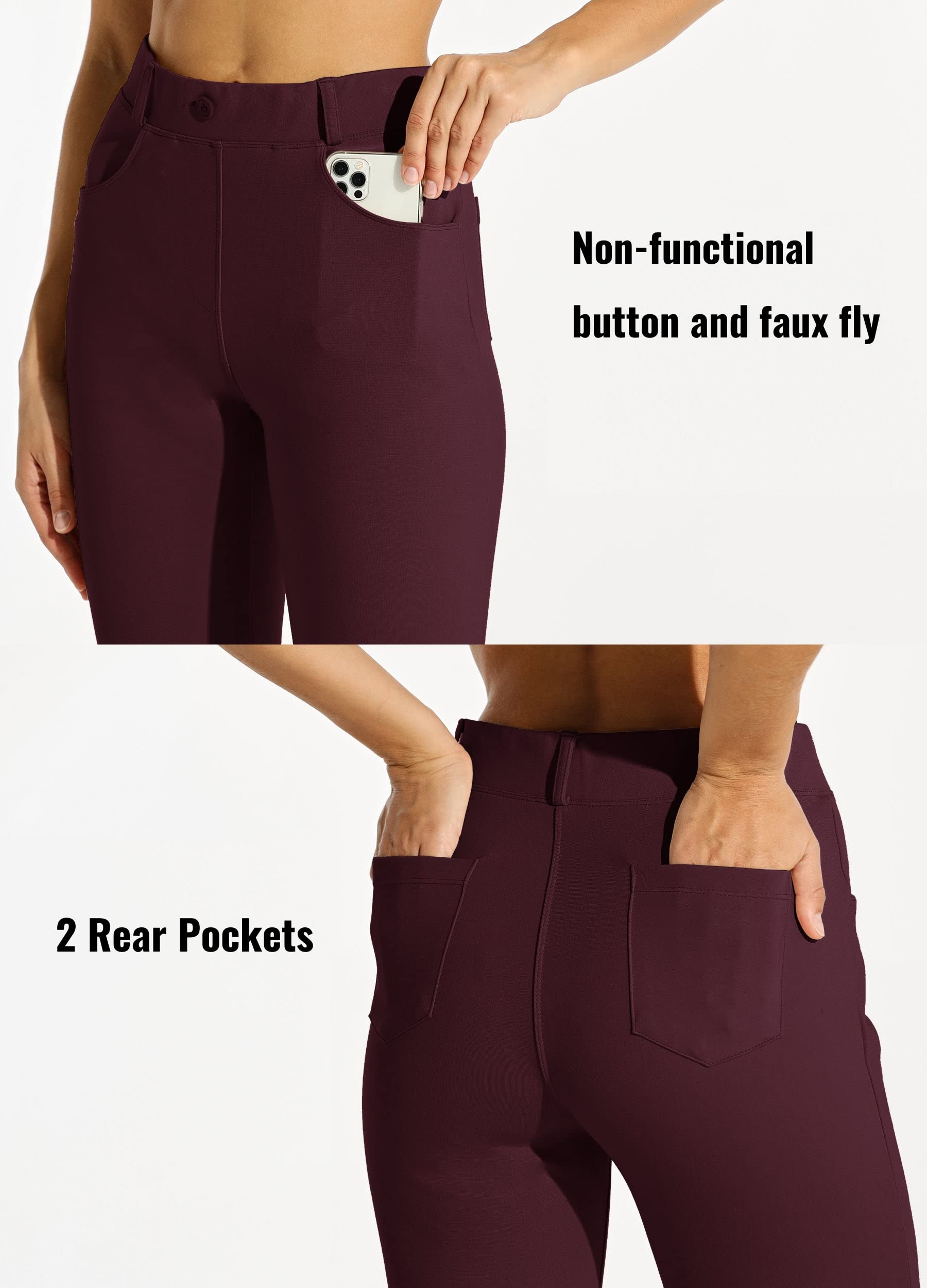 Willit 33" Women's Yoga Dress Pants Straight Leg Work Slacks Stretchy Office Casual Pants 4 Pockets Belt Loops Burgundy L