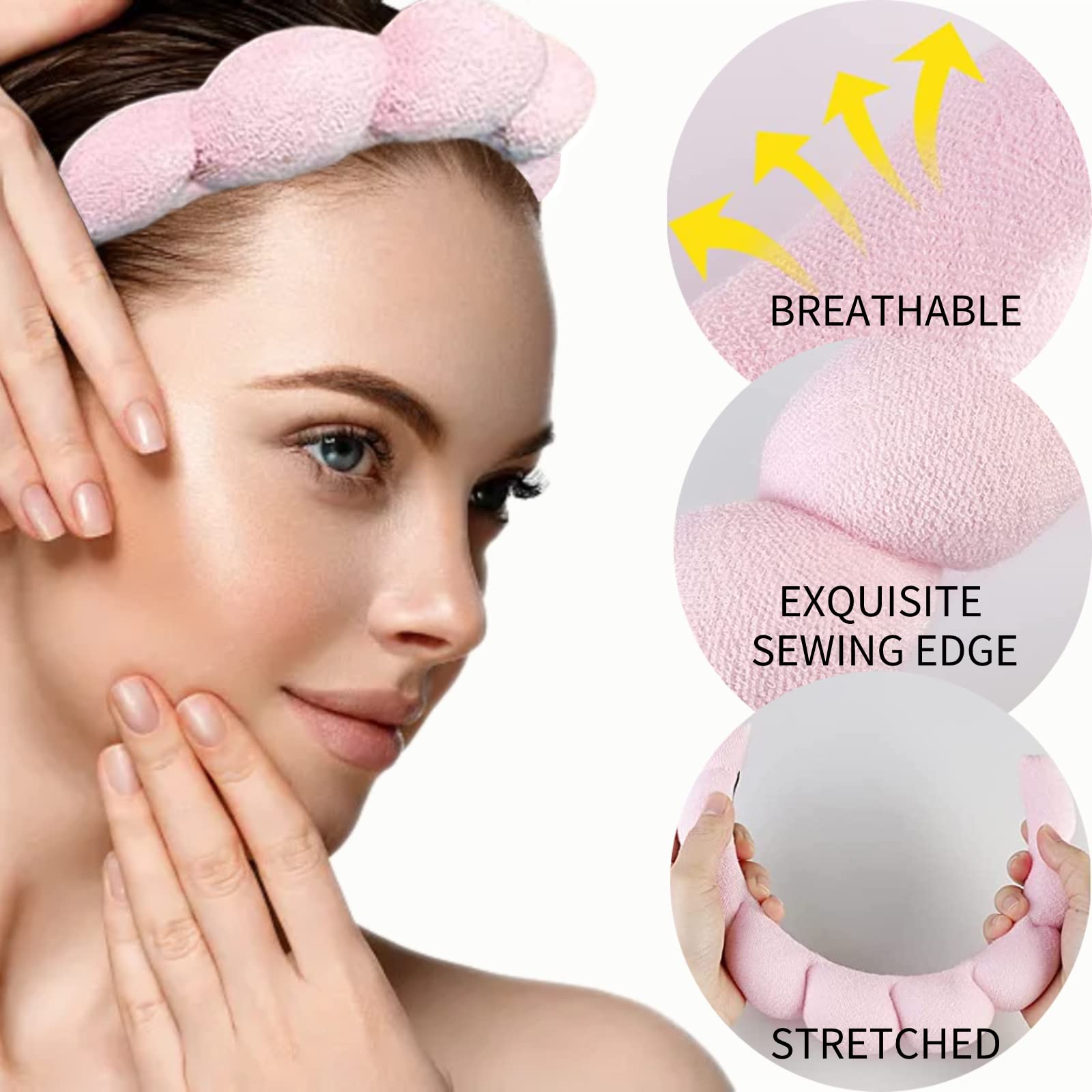 yucca Spa Headband for Washing Face Wristband Sponge Makeup Skincare Headband Terry Cloth Bubble Soft Get Ready Hairband for Women Girl Puffy Padded Headwear Non Slip Thick Hair Accessory