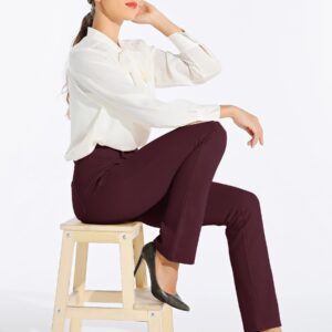 Willit 33" Women's Yoga Dress Pants Straight Leg Work Slacks Stretchy Office Casual Pants 4 Pockets Belt Loops Burgundy L