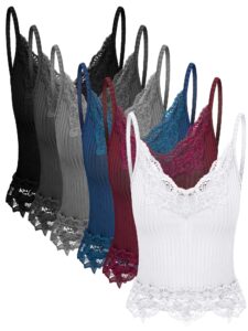 6 pcs lace patchwork tank top y2k fairy grunge crop top lace tank top cami ribbed knitted tank tops for girls women (modern color, small)