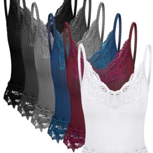 6 Pcs Lace Patchwork Tank Top Y2k Fairy Grunge Crop Top Lace Tank Top Cami Ribbed Knitted Tank Tops for Girls Women (Modern Color, Small)