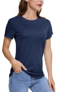 kefitevd women's short sleeve shirts breathable running active tee lightweight quick dry workout yoga athletic t-shirt navy