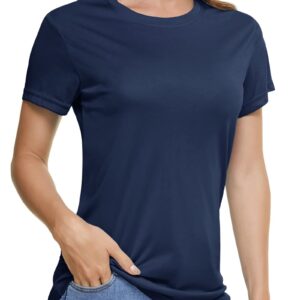 KEFITEVD Women's Short Sleeve Shirts Breathable Running Active Tee Lightweight Quick Dry Workout Yoga Athletic T-Shirt Navy