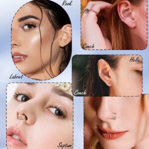 OUFER 16G Conch Piercing Jewelry, 316L Stainless Steel Conch Earrings, Three Row Nose Rings Hoops, Helix Cartilage Daith Rook Earrings for Women and Men-12MM