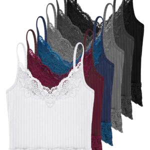 6 Pcs Lace Patchwork Tank Top Y2k Fairy Grunge Crop Top Lace Tank Top Cami Ribbed Knitted Tank Tops for Girls Women (Modern Color, Small)