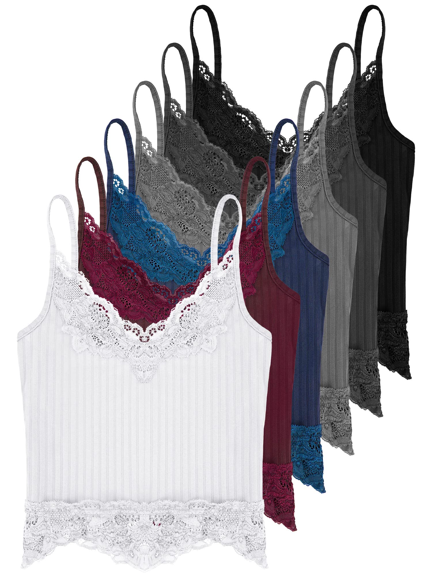 6 Pcs Lace Patchwork Tank Top Y2k Fairy Grunge Crop Top Lace Tank Top Cami Ribbed Knitted Tank Tops for Girls Women (Modern Color, Small)