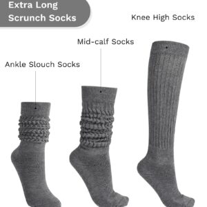 JOCMIC Slouch Socks for Women, Extra Long Women Scrunch Socks, White Stacked Socks Size 6-11 Grey