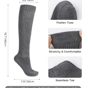 JOCMIC Slouch Socks for Women, Extra Long Women Scrunch Socks, White Stacked Socks Size 6-11 Grey