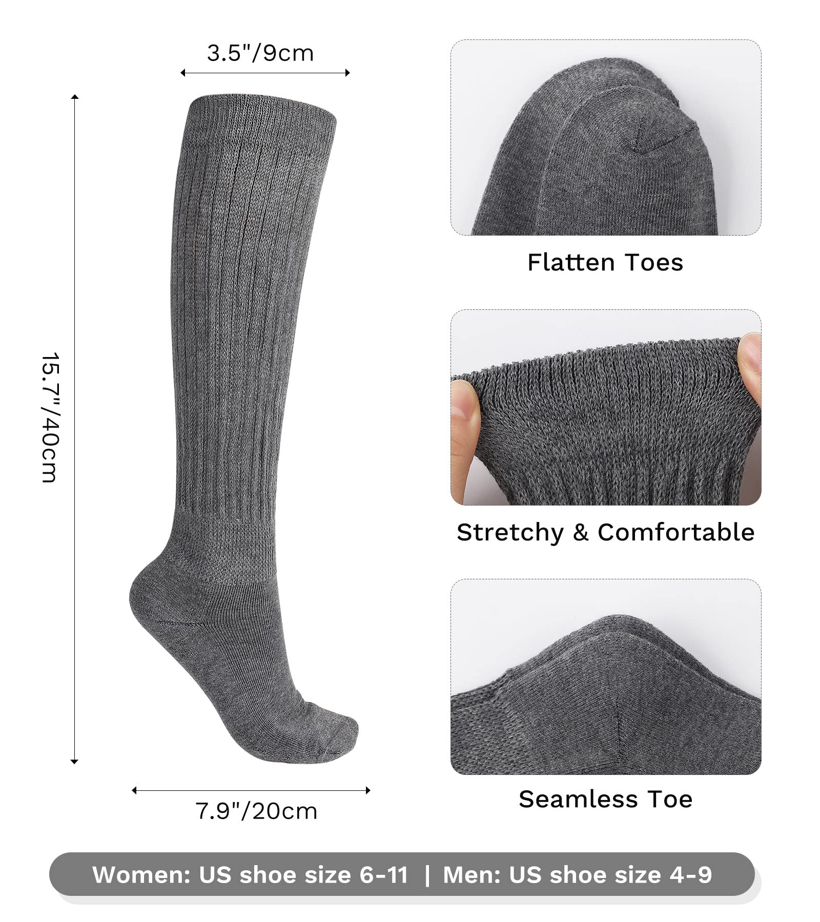 JOCMIC Slouch Socks for Women, Extra Long Women Scrunch Socks, White Stacked Socks Size 6-11 Grey