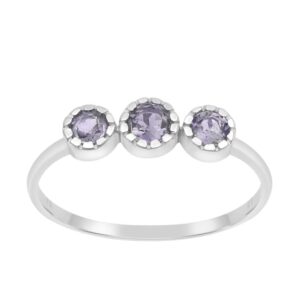 Sterling Silver Handmade Round 0.45 Ctw Multi Choice Gemstone Bezel Set Sterling Silver Women Wedding Ring, 3-Stone Engagement Ring Tanzanite, 7