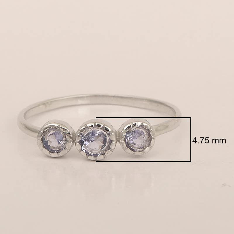 Sterling Silver Handmade Round 0.45 Ctw Multi Choice Gemstone Bezel Set Sterling Silver Women Wedding Ring, 3-Stone Engagement Ring Tanzanite, 7