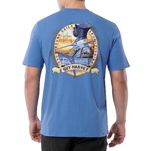 guy harvey men’s billfish collection short sleeve pocket t-shirt, azure blue/southbound sails, x-large