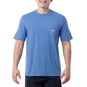 Guy Harvey Men’s Billfish Collection Short Sleeve Pocket T-Shirt, Azure Blue/Southbound Sails, X-Large