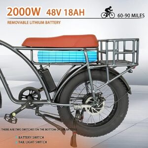 Lanshanchu (US Spot Smlro E5 Plus Electric Retro Cargo Bike 2000W Dual Motor Motorcycle Ebike 48V 18Ah EBike 20" Fat Tire 7 Speed E Bike MTB Mountain City Road Snow Bike