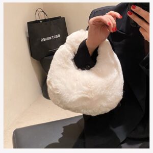 XPONNI Fuzzy Dumpling Bag, Cute Fluffy Bags, Cute Mini Handbags, Faux Fur Bag with Zipper, Soft Knotted Bag (off white)