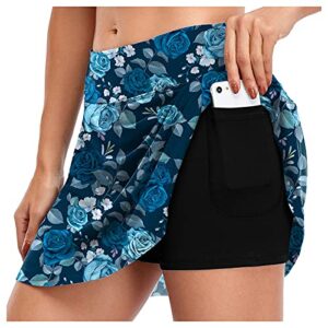 wide leg yoga pants for juniors petite women tennis sports inner skirts with pockets shorts skorts golf sport elastic blue