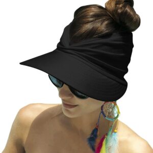 mukeyo womens sun visor hats wide brim uv protection summer visors packable ponytail beach cap for sport travel black