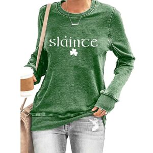 Womens Saint Patrick's Day Shirt Irish Green Sharock Sweatshirt Sharock Long Sleeve Shirts for Women Irish Sharock Sweater Ladies Women's Funny St Patricks Day Lucky Sweatshirt