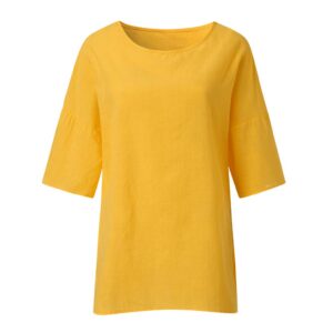 COJCOIHN Cotton Tops for Women 3/4 Sleeve Loose Fit Womens 2023 Summer Spring Shirts Soft Cmofy Crewneck Tshirts Tee Yellow