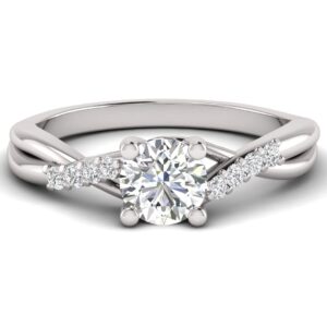 1.00 Carat TW Women's Moissanite and Natural Diamonds Engagement Ring in 10k White Gold, Size 7