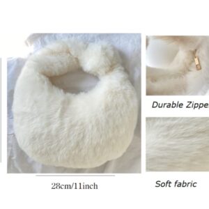 XPONNI Fuzzy Dumpling Bag, Cute Fluffy Bags, Cute Mini Handbags, Faux Fur Bag with Zipper, Soft Knotted Bag (off white)