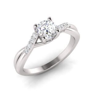 1.00 Carat TW Women's Moissanite and Natural Diamonds Engagement Ring in 10k White Gold, Size 7