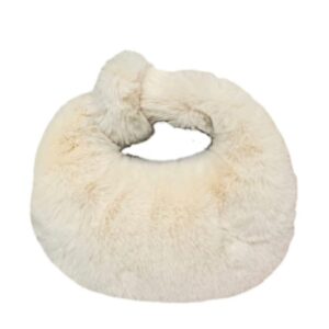 XPONNI Fuzzy Dumpling Bag, Cute Fluffy Bags, Cute Mini Handbags, Faux Fur Bag with Zipper, Soft Knotted Bag (off white)