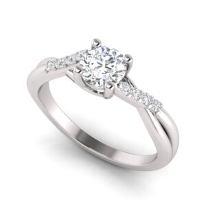 1.00 Carat TW Women's Moissanite and Natural Diamonds Engagement Ring in 10k White Gold, Size 7