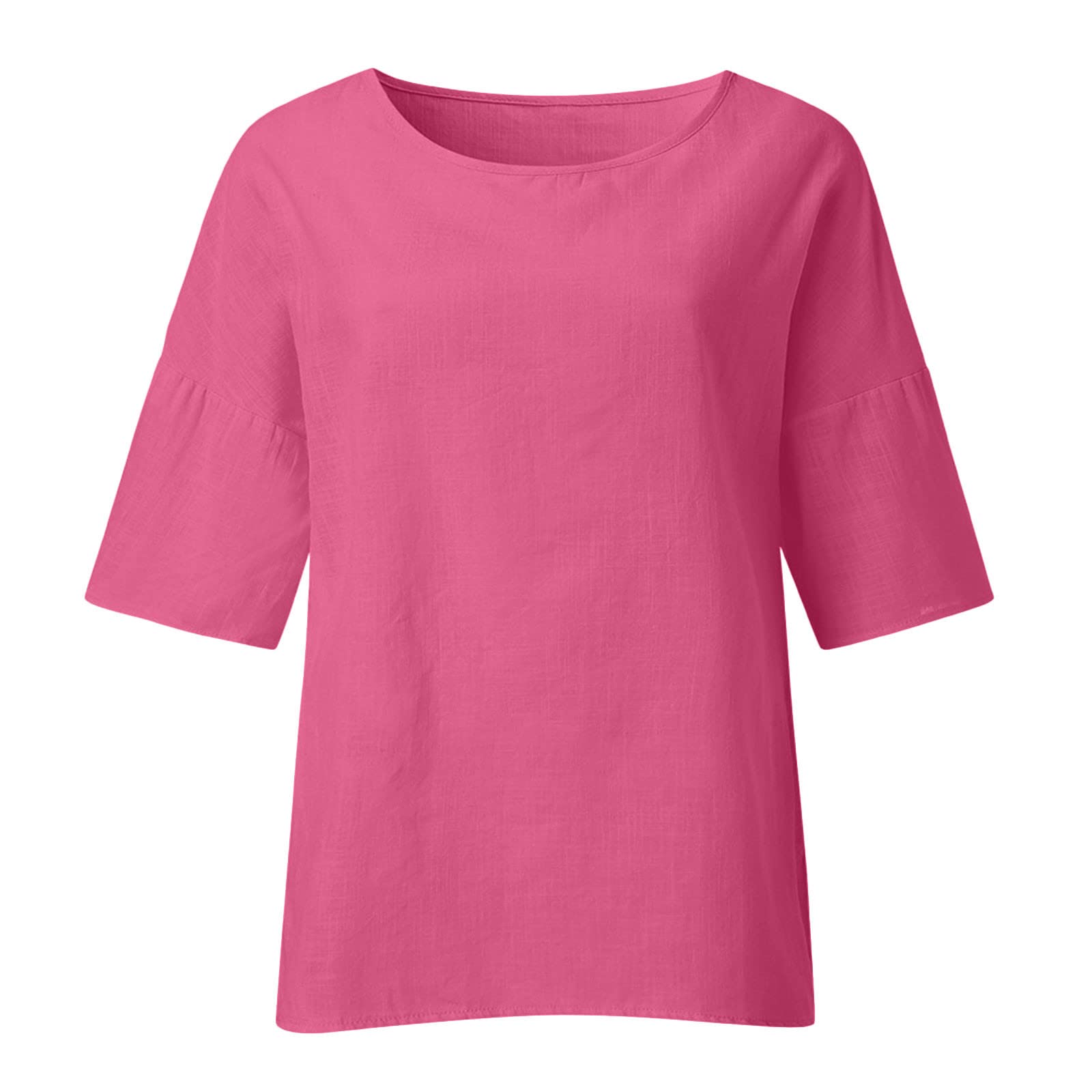 COJCOIHN Cotton Tops for Women 3/4 Sleeve Loose Fit Womens 2023 Summer Spring Shirts Soft Cmofy Crewneck Tshirts Tee Hot Pink