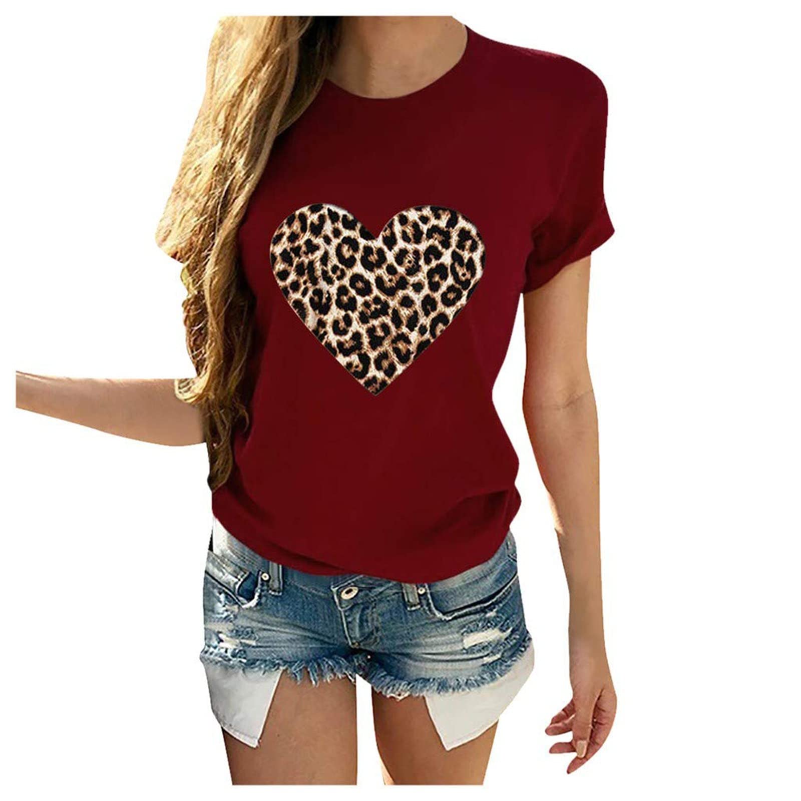 Women Love Heart Graphic Tees Shirt Short Sleeve Tops Tshirts Regular Fit Tunic Blouse Cute Funny Gift Clothes 2023