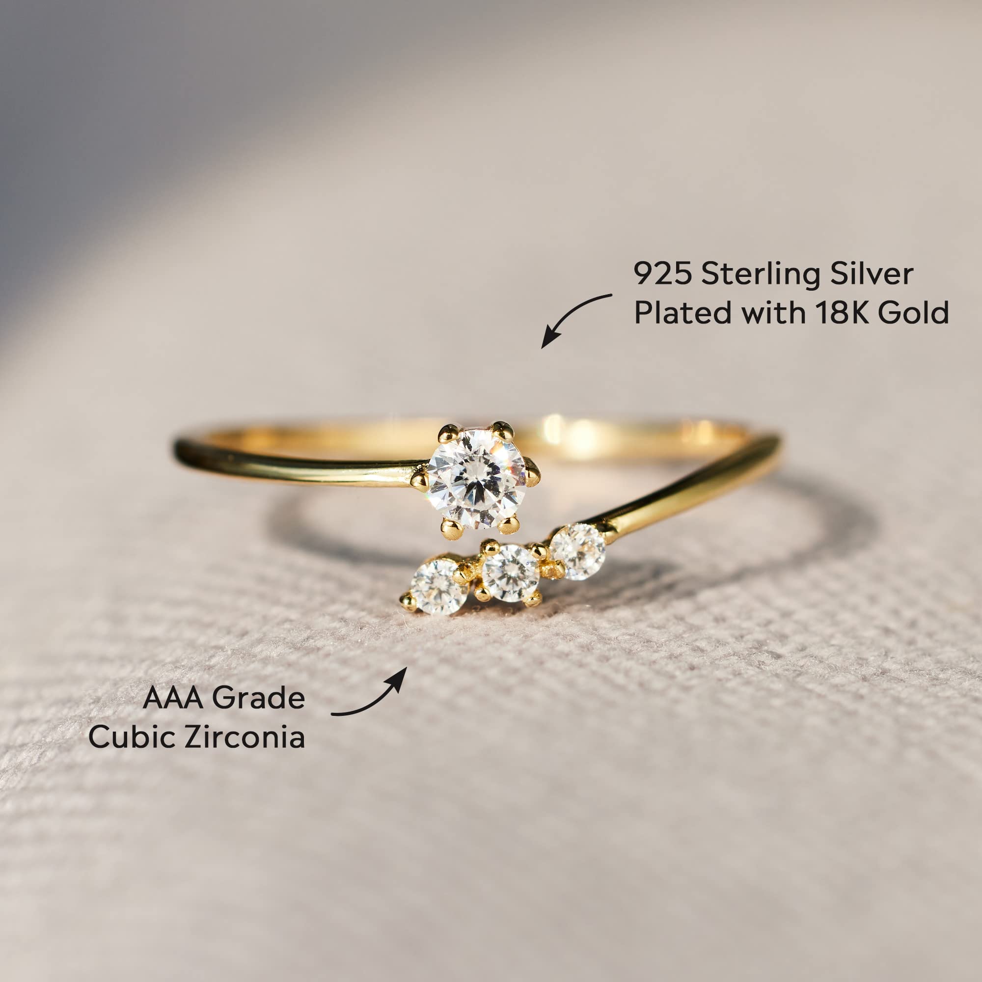 STORYJEWELLERY Story Jewellery Gold Plated 925 Sterling Silver Rings For Women, Cubic Zirconia Love Ring, Stackable Rings for Women (US Size 07)