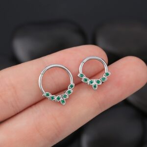 OUFER Septum Rings 16G, 316L Stainless Steel Septum Rings Hoops, Cluster CZ Hinged Segment Daith Helix Piercing Jewelry For Women And Men-GR 10MM