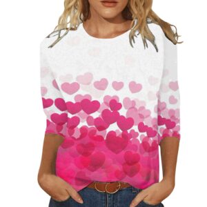 Womens Tops Valentine's Day Series Pattern Love Printed Three Quarter Sleeve Round Neck Top Tee Shirt Blouse