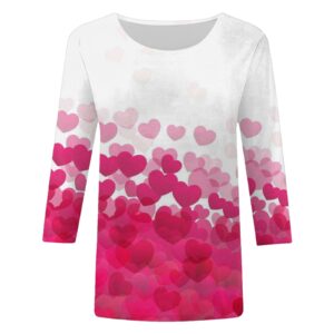 Womens Tops Valentine's Day Series Pattern Love Printed Three Quarter Sleeve Round Neck Top Tee Shirt Blouse