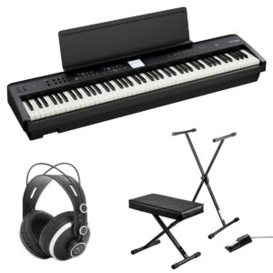 roland fp-e50 88-key supernatural digital piano bundle with keyboard stand bench with sustain pedal, monitoring headphones