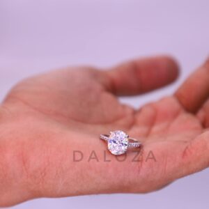 DALOZA 2.00 CT Moissanite 925 Hidden Halo Wedding Engagement Oval Cut Diamond Ring (9.5)