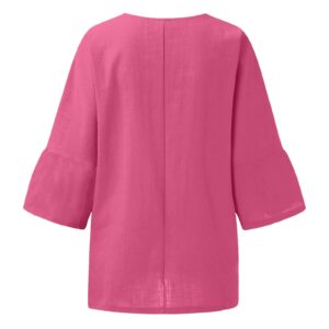 COJCOIHN Cotton Tops for Women 3/4 Sleeve Loose Fit Womens 2023 Summer Spring Shirts Soft Cmofy Crewneck Tshirts Tee Hot Pink