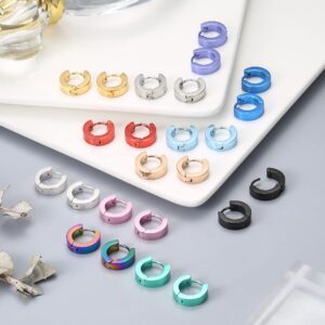 ORAZIO 12 Pairs Stainless Steel Small Hoop Earrings for Women Colorful Mens Earrings Hoop Hinged Huggie Hoop Earrings Piercing Set