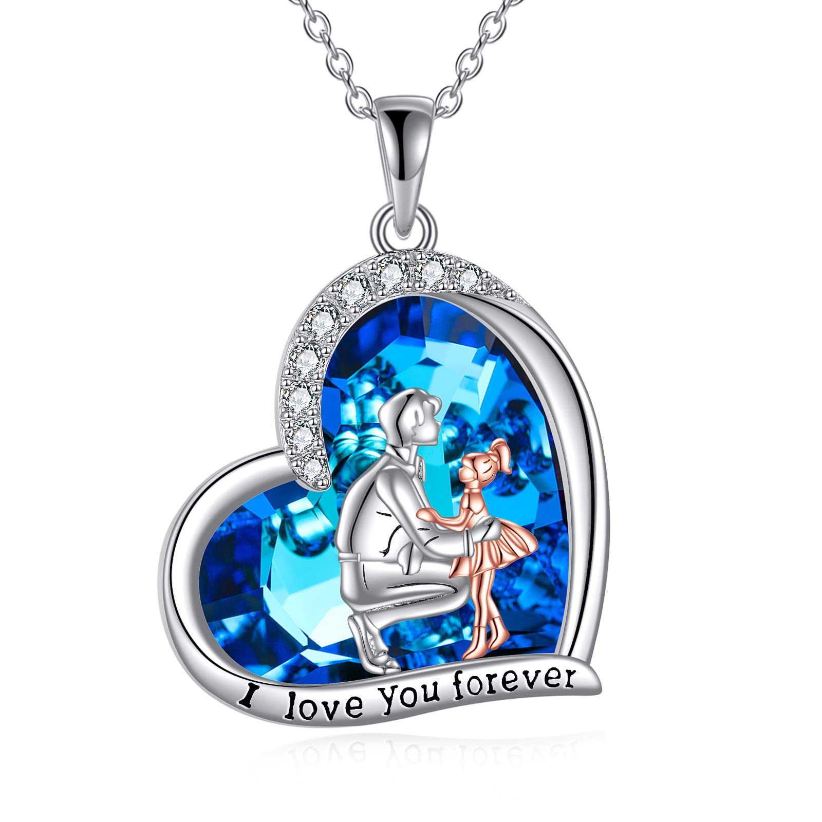 WINNICACA Daughter Necklace from Dad Sterling Silver Faghter Daughter Pendant Necklace with Heart Blue Crystal Birthday Anniversary Christmas Jewelry Gifts for Women Daughter