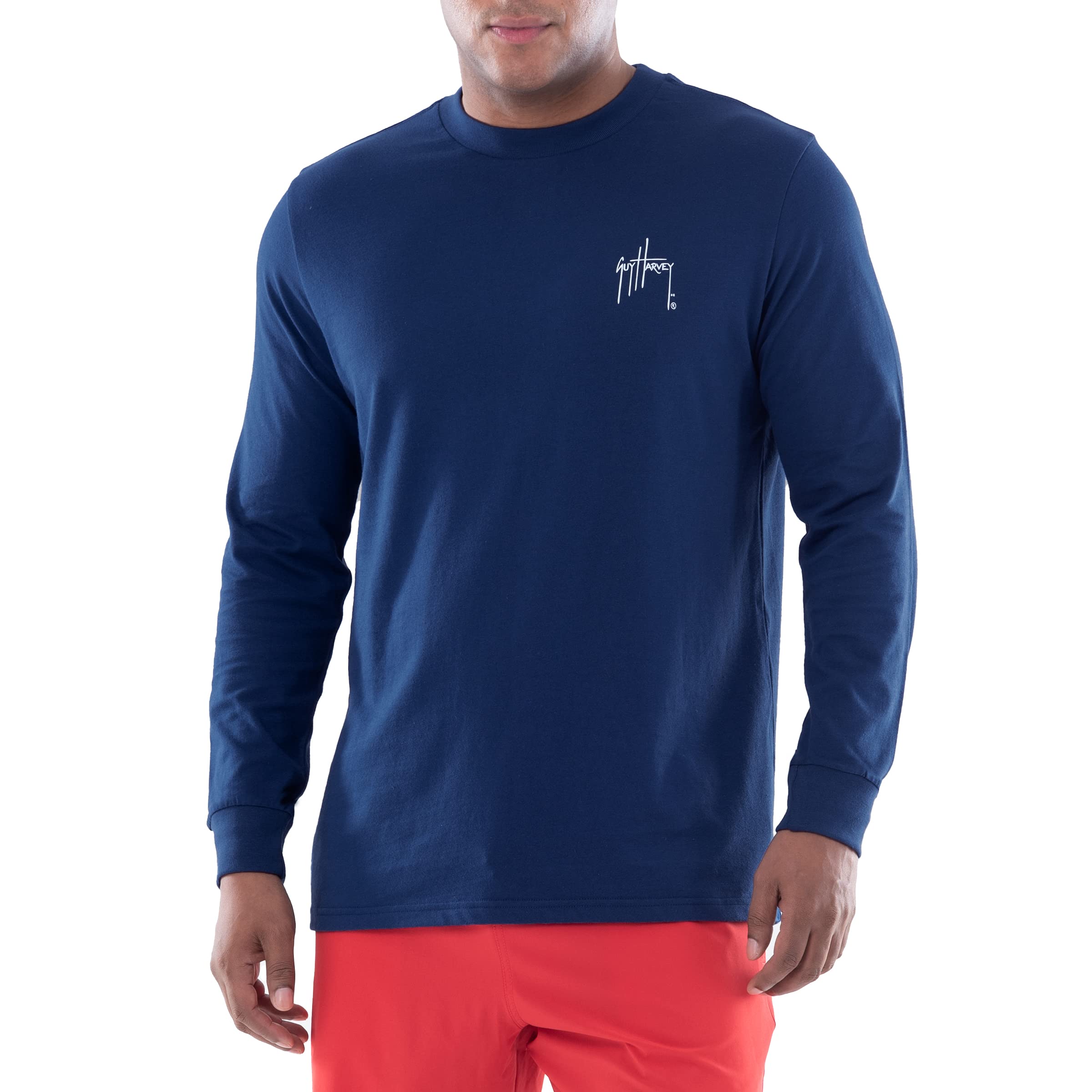 Guy Harvey Men’s Offshore Fish Collection Long Sleeve T-Shirt, Estate Blue/Offshore Backfin, X-Large