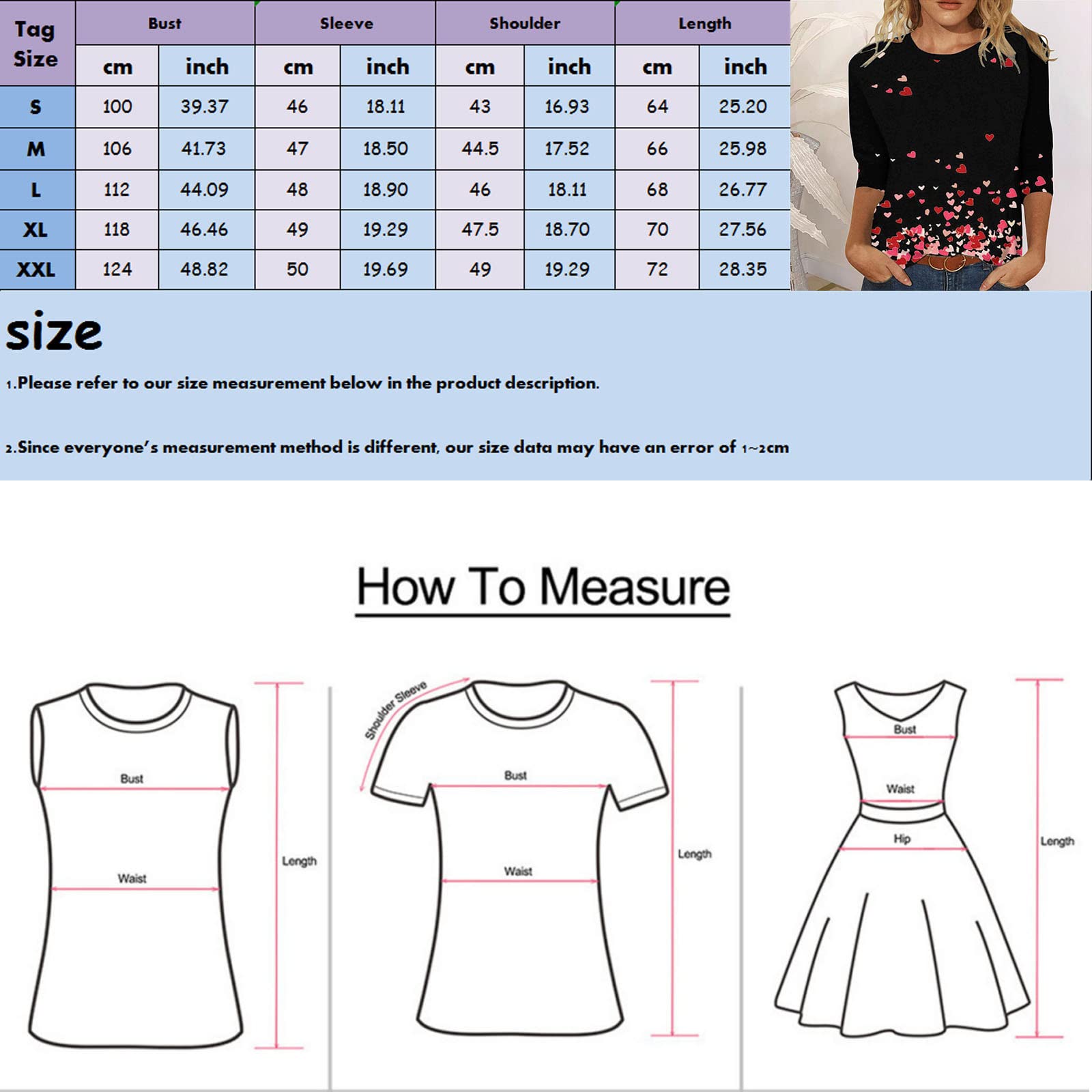 Womens Tops Valentine's Day Series Pattern Love Printed Three Quarter Sleeve Round Neck Top Tee Shirt Blouse